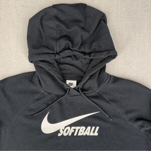 Nike Dri-Fit Softball Hoodie Womens M Black Fleece Lined Swoosh Logo Sweatshirt